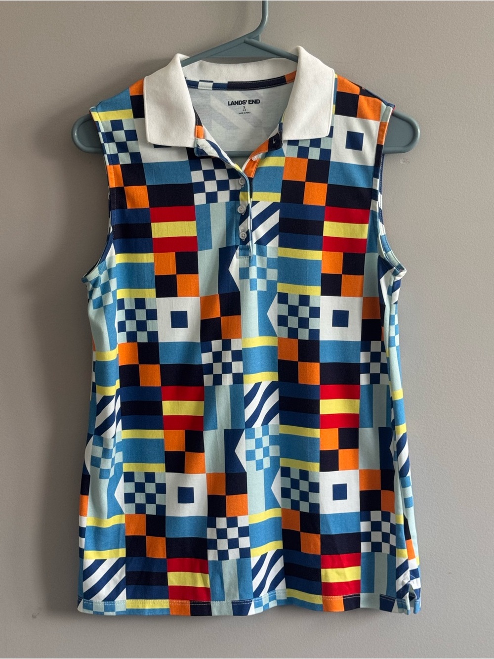 Lands' End Women's Small Sleeveless Geometric Print Polo Golf‎ Top